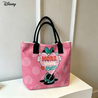 Miniso 迪士尼米妮手提/肩背式笔记本电脑包，粉色波点“More Shoes Please”肩包，日常使用
