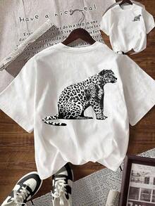 Women's Cotton T-Shirts 100 2026EMERY ROSE Women'S Round Neck Animal Print Casual Versatile Daily Wear Short Sleeve Hen Party T-Shirt - White - View 7