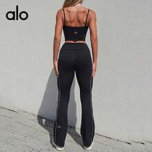 Alo Yoga Nude-Feel Strappy Backless Yoga Set, Quick-Drying, Versatile Fitness Sports Wide-Leg Pants Set, Tank Top + Pants - màu đen - Xem 2