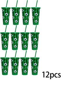 1/2/5/10/12/15个装,带吸管,可重复使用,不含PVC,轻便塑料杯套装,适合运动爱好者、教练、男士和女士。高品质运动主题装饰品,比赛日礼物,球迷必备品,节日饮品,足球配件,足球设计(欧洲杯礼物)。 - 彩色 - 查看 16