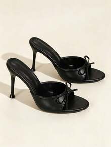 Giày sandal cao gót nữ thời trang với nơ trang trí, kiểu dáng thanh lịch cho ngày Valentine, đám cưới, mùa hè. - màu đen - Xem 2