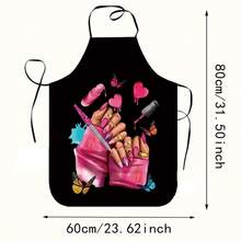 Adjustable Lace-Up Apron With Interesting Nail Art Pattern, Suitable For Kitchen, BBQ, Nail Salon, Party & Cosplay, Butterfly Print Design - LIWQ0041 - View 4