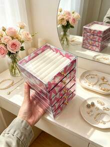 1pc 5/1 Layer Printed Acrylic Jewelry Box, Multi-Layer High Capacity Drawer Style Jewelry Organizer - Multicolor - View 5