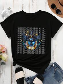 Warner Bros Wizard Hat Eagle Design T Shirt White Casual Short Sleeve Graphic Print Top With Moon Stars And Leaves Pattern For Women - màu đen - Xem 2