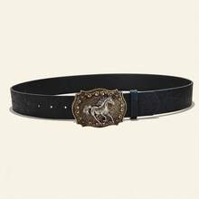 1 pezzo Cintura unisex vintage western in pelle PU con fibbia a forma di animale goffrata, moda versatile per jeans e gonne lunghe, adatta per tutte le stagioni - nero - Visualizzare 10