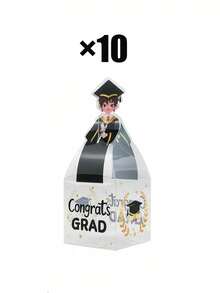 10 piezas Cajas de regalo de graduación transparentes, adecuadas para fiesta de graduación, caja de dulces de graduación, decoración de fiesta de graduación, celebración de graduación, recuerdos de graduación y ceremonia de graduación - Talla única - Ver 13