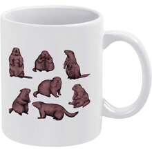 Taza de Cerámica con Diseño de Marmota, Estilo Rural Festivo y Tradicional - Blanco - Ver 1