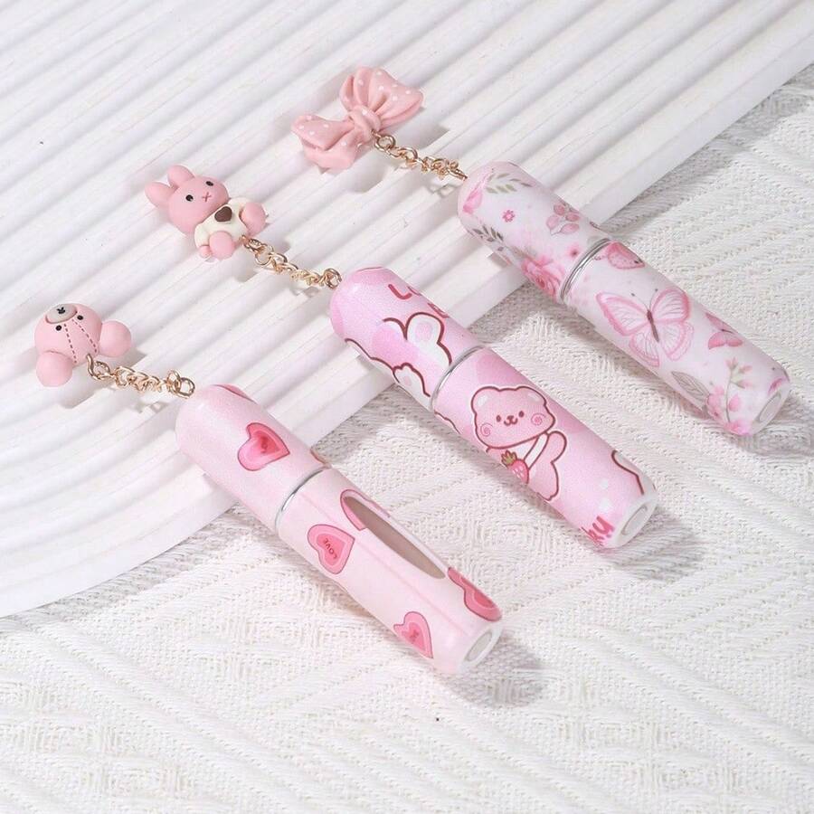 1pc New Accessory + 5ML Cartoon Strawberry Bow Printed Perfume Bottle, Portable Travel Refillable - Multicolor - View 1