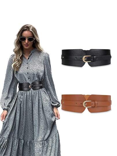 1pc Women's Wide Elastic Waist Belt, Made Of PU Leather, Fashion Versatile, Suitable For Suits, Dresses, Jackets, Elastic Waist Decor To Showcase Perfect Figure. Halloween Corset Belt, Women's Shaping Waist Belt Accessory, Suitable For Retro Western, Country Styles. This Waist Belt Can Shape And Cinch The Waist, Effectively Control The Abdomen.