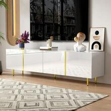 High Gloss White Four-Door TV Cabinet In A Modern And Minimalist Style. - White - View 5