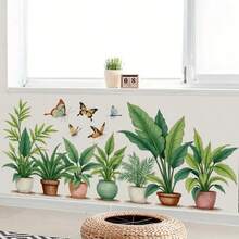 Stiker Dinding Kupu-kupu & Tanaman Pot, Stiker PVC Perekat Sendiri, Wallpaper Botani Segar, Cocok Untuk Kamar Tidur, Ruang Tamu, Dapur, Ruang Belajar - Kupu-kupu dan tanaman dalam pot - View 3