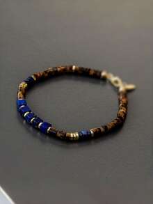 Casual Style Lapis Lazuli/Tiger Eye/Hematite Beaded Bracelet For Men, Attracts Wealth, Abundance And Prosperity, Suitable For Daily Wear - Multicolor - View 4