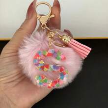 1 pieza Lindo llavero con letra mayúscula para mujer con bola rosa, borla, colgante con corazón brillante, perfecto como regalo para mejores amigas, accesorios para automóvil, dije para bolso, regalos escolares, góticos, Y2K, para madre, padre, graduación y maestros - Rosa - Ver 7