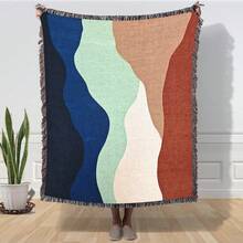 Multifunctional Tassel Woven Blanket - Colorful Striped Pattern, Can Also Be Used As Sofa Cover, Chair Cover, Home Decor, Furniture Cover, Tablecloth, Shawl, Outdoor Picnic, Camping, Beach Towel - Multicolor - View 10