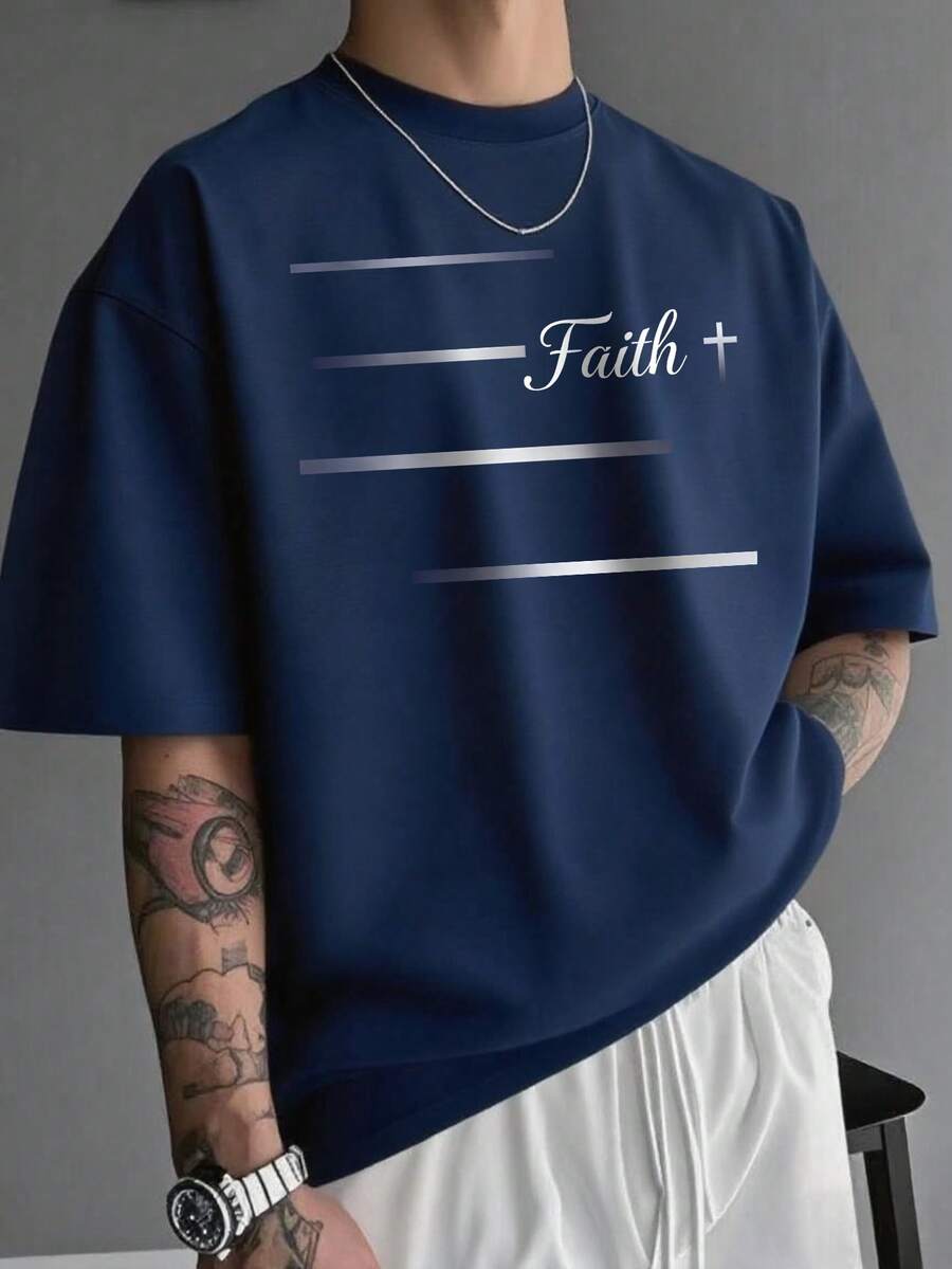 Simple Studio | New Summer Casual Men's Short Sleeve T-Shirt With Line Design | Suitable For Summer Wear | Comfortable & Breathable | Leading Fashion - Navy Blue - View 1