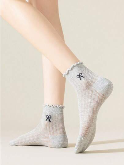 5 pares de calcetines cortos para mujer con adorno de encaje, calcetines delgados con lazo, malla hueca y volantes, adecuados para mocasines, zapatos de Mary Jane y uso diario