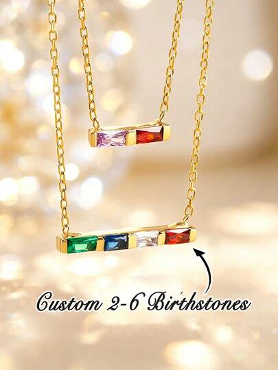 1 pieza Collar con colgante de piedra natal rectangular, joyería de piedra natal para madres, regalo para mamá, regalo de cumpleaños, collar de piedra natal familiar, regalo personalizado, elegante collar con colgante de piedra natal de corte rectangular, regalo personalizado para ella