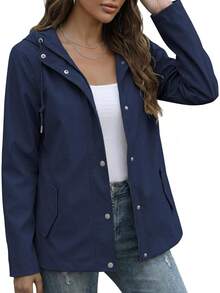 Rain Jacket Women Waterproof Lightweight Rain Coats Hiking Travel Windbreaker Raincoats With Adjustable Hood - 米色 - 查看 8