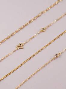 4pcs Elegant Women Bracelet Set, Heart Decor Multi-Layer Gold Bracelets, Suitable For Women's Daily Wear, Dates, Parties, Holiday Gifts - Yellow Gold - View 3