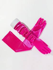 1 par de guantes largos decorativos de satén brillante y elegantes para mujeres, de alta calidad y lujo, adecuados para banquetes, festivales y campamentos en todas las estaciones - Rosa Rojo 14623 - Ver 4