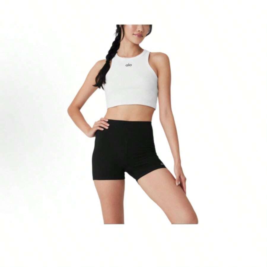 Alo Yoga Aspire Aspire JISOO Series Brand Logo Solid Color Slim Fit Comfortable Breathable Yoga Vest Short Sleeve Top Women's - 白色 - 查看 1