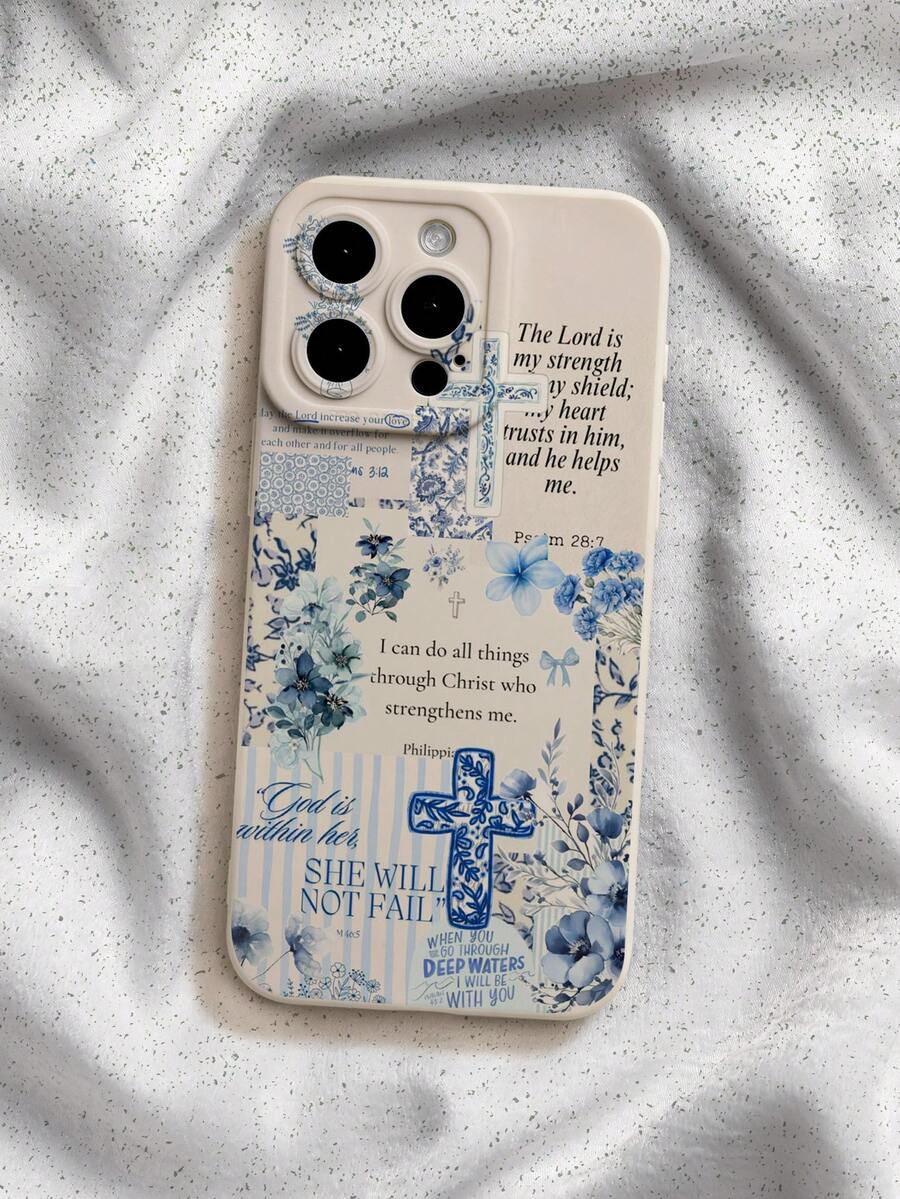 Ốp lưng điện thoại màu xanh cổ điển in hình hoa và câu Kinh Thánh, tương thích với iPhone 13/15/16/17pro/17/14/17/15pro/15 Plus/15 Promax/7plus/8plus/X/Xs Max/Xr/11pro/12pro/13pro/14pro/12mini/13mini/11promax/12promax/13promax/14promax/14plus/17pro Max/17Air/6/6s Plus/7/8/16Pro/16plus/16promax/Se2/17promax và tương thích với Samsung. Ốp bảo vệ chống rơi Cross Floral cho Galaxy/A54/A14/A12/A13/A15/A32/A33/A24/A52S/S20/S21/S22/S23/S24/S23Plus/S24ultra/S25/A15/A33/A23/A07/A17/S26/A56/A57 - Nhiều màu - Xem 1