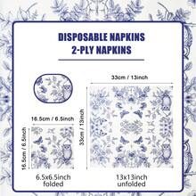 80/40/20 piezas Servilletas desechables impresas de 13 * 13 pulgadas en azul y blanco, con blanco como base, combinadas con patrones azules de búhos, flores, mariposas y ramas, adecuadas para mesas de comedor diarias, tardes de té, picnics, fiestas de jardín, reuniones con tema de primavera, fiestas de cumpleaños familiares, banquetes de bodas y decoraciones de restaurantes - Ver 4