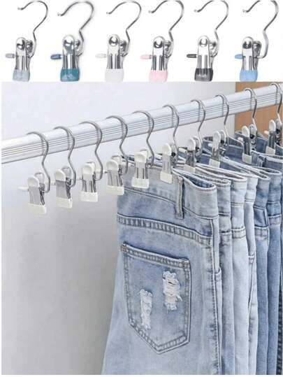 One High-Quality Stainless Steel Clothes Hanger, Adjustable Metal Belt Clip For Pants, Laundry Clip With Hook, Portable Hanging Clothes Hanger Suitable For Clothes, Pants, Skirts, Decorations, Summer Tops, Wardrobes, Bedrooms,Space Saving Hanging Hanger, Dormitory And Bedroom Wardrobe Storage Storage Storage Hanger, Saves More Space, Suitable For Casual Pants, Trousers, Shorts, Jeans, And Towels