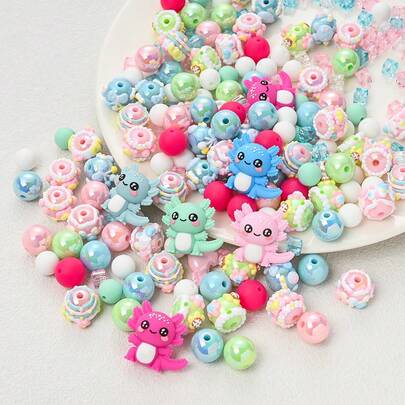 24pcs Colorful Salamander Silicone Bead Set, DIY Jewelry Making Bracelet Necklace Beading, Pen Charm, Phone Strap, Bag Decor, Creative Handicraft