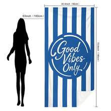 1条蓝白条纹“Good Vibes Only”印花超柔软纤维沙滩巾，多种尺寸可选，轻便沙滩毯，适合游泳、露营、运动、海滩或健身房使用，沙滩配件 | 时尚沙滩巾 | 耐用沙滩垫 - 藍白條紋Good Vibes Only - 查看 13
