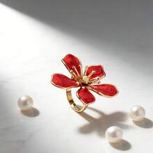 1 Piece Of Women's Elegant And Simple Enamel Mosaic Ring – Geometric Floral Pattern, Never Fades, Suitable For Daily Wear, A Timeless Accessory For All Year Round (No Plating) - 白色 - 查看 10