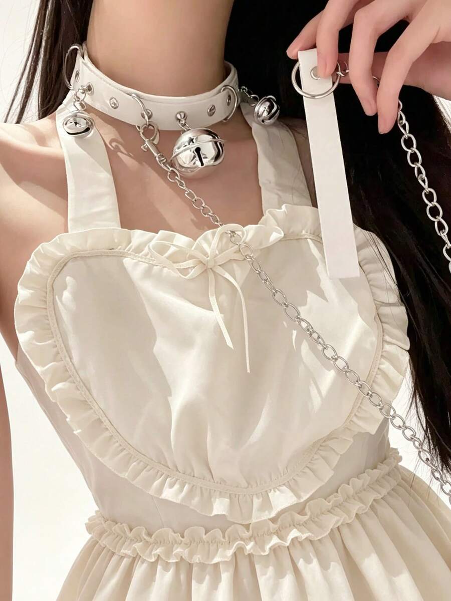 2件套女士可爱铃铛项圈项链,可调节PU皮革项圈,性感私密颈链项链配饰 - 混色 - 查看 1
