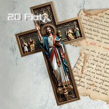1pc Large 8x12 Inch Religious Christian Cross Plaque - Crucifixion Scene Decor, With Cross, Suitable For Home, Church, Office - Christmas, Easter, Thanksgiving, Halloween Decor - Durable Artificial Wood Structure - Spiritual Gift Idea - Multicolor - View 12