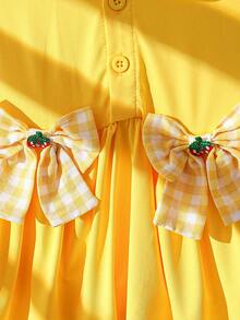 Baby Girls' Fashion Casual Cute Strawberry Ruffle Collar + Strawberry Bow Decor Dress - Yellow - View 6