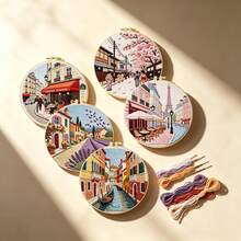 World City Landscape Embroidery Kit, Beginner Friendly DIY Needlework, Home Decor Hanging Painting, Stress Relief Set, Multiple Designs Available - Multicolor - View 2