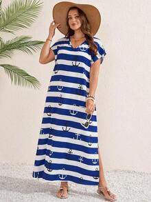Vestido largo de playa de rayas y bloques de color con efecto reflejado para mujeres de talla grande, vestidos de verano para mujeres, vestidos de vacaciones, vestidos de verano, ropa de verano, vestidos de primavera, ropa de primavera para mujeres, estilo campestre para mujeres, vestidos campestres para mujeres, atuendos de vacaciones para mujeres, atuendos de festival para mujeres, atuendos de playa para mujeres - Multicolor 2 - Ver 4