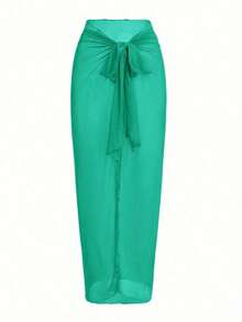 Traje de baño de una pieza para mujer para playa piscina vacaciones semana santa brunch y salidas a la playa, diseño de hombro único con drapeado y tul transparente que resalta la silueta color marrón sólido tela elástica de secado rápido apto para verano y temporadas cálidas - verde menta - Ver 4