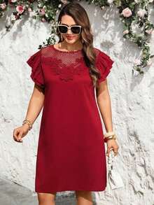 Vestido midi de manga corta con textura de unicolor para mujer de talla grande, atuendo de verano para mujer, atuendo de primavera para mujer, vestidos casuales para mujer, atuendos de vacaciones para mujer, atuendos de campo para mujer, atuendos de vacaciones de verano, vestido blanco de talla grande, vestidos casuales de talla grande, ropa de verano de talla grande para mujer, atuendos de verano de talla grande para mujer, ropa de talla grande para mujer, vestido de talla grande, vestido casual Zanzea para mujer de talla grande - Burdeos 2 - Ver 5
