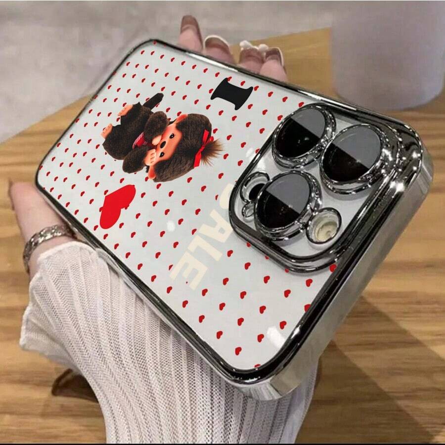 スマホケース TPUケース メッキ加工 レンズ保護カバー付き キャラクターイラスト 可愛いデザイン 大人可愛い 女子向け 柔らかTPU 全面保護 耐衝撃 カメラレンズ保護 17pro Max/17pro/17/11/12/13/14/15/15Pro/15PluS/15Pro Max/16/16Pro/16PluS/16Pro Max/MIN/X/XR 対応対応 インスタ映え プレゼント - 银色 - チェックする 1