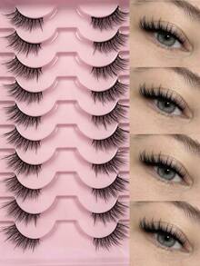 10 Pairs 5-11mm Half False Eyelashes Dense Crossed Natural Look Wispy Fluffy Cat Eye Lashes Reusable Soft Lightweight For Daily Makeup - View 9
