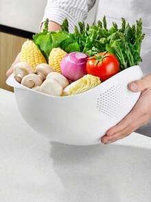 1pc Multifunctional Plastic Rice Washing Bowl, Can Be Used As Rice Bowl, Vegetable Basket, Fruit Drainer - Suitable For Healthy Meal Prep And Efficient Kitchen Use, Practical Kitchen Tool - Multicolor - View 3