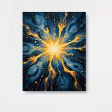 Un Kit de Pintar por Números, Ideal para Principiantes y Adultos, con una Explosión de Cosmo de Naranja para Fans del Arte Abstracto y la Decoración Cósmica. Este Set de Coloreado Familiar Incluye Pintura Acrílica, Lienzo y Pinceles - Enmarcado - Ver 1