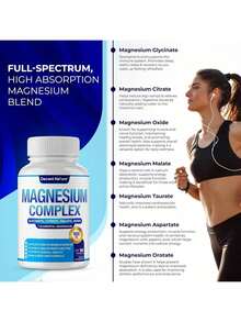 Magnesium Complex 7 Elemental Magnesium Supplement 1000mg – Magnesium Glycinate, Citrate, Malate, Taurate, Oxide, Aspartate, Orotate Non-GMO 90 Capsules - 其他 - 查看 6