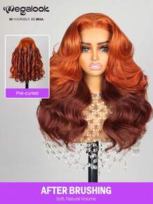 Tóc giả ren không keo 6x5 màu nâu gừng ombre sóng nhẹ, đã tẩy trắng và tỉa sẵn đường chân tóc tự nhiên, thân thiện với người mới bắt đầu, dài 18-26 inch, phù hợp cho Halloween, đám cưới, tiệc Giáng sinh, kỳ nghỉ, tựu trường, hẹn hò và công việc. - Nhiều màu - Xem 3