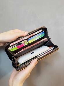 Black Quilted Zipper Wallet, Large Capacity Clutch Purse For Phone & Cards - Multicolor - View 3