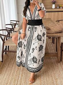 Weeklong Vestido de mujer talla grande con cuello en V profundo y estampado aleatorio - Multicolor 2 - Ver 12