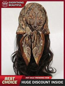 1pc Women's Paisley Printed Bandana, Silk Headscarf Elegant Headwrap For Daily Wear Skull Skeleton - 彩色 - 查看 1