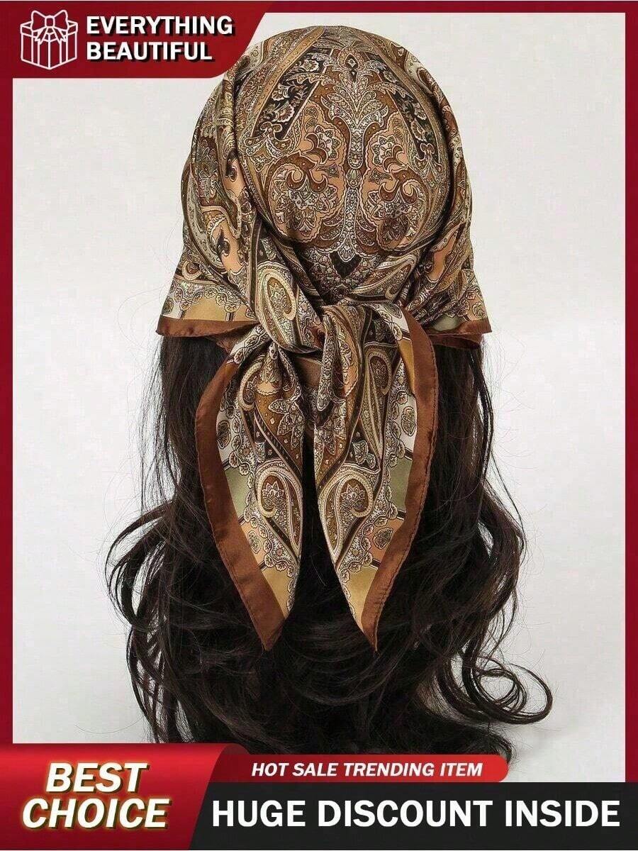1pc Women's Paisley Printed Bandana, Silk Headscarf Elegant Headwrap For Daily Wear Skull Skeleton - 彩色 - 查看 1
