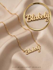 Customized DIY Gold English Name Necklace, Laser Cut Personalized Necklace, 10 Chain Styles Available, Personalized Letter Name Pendant Jewelry, Fully Customized Name Design, Optional Gift Box Customization, Minimalist Daily Wear Jewelry, Suitable For Birthday, Anniversary, Valentine's Day, Mother's Day, And Customized Gifts For Girlfriend, Sister, Family - Gold - View 4