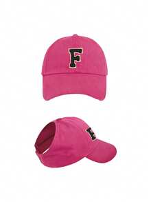 1 buah Topi Baseball Wanita dengan Bordir Huruf dan Lubang untuk Kuncir Rambut, Topi Matahari Multifungsi, Musim Panas, Liburan, Festival - Hot Pink - View 8